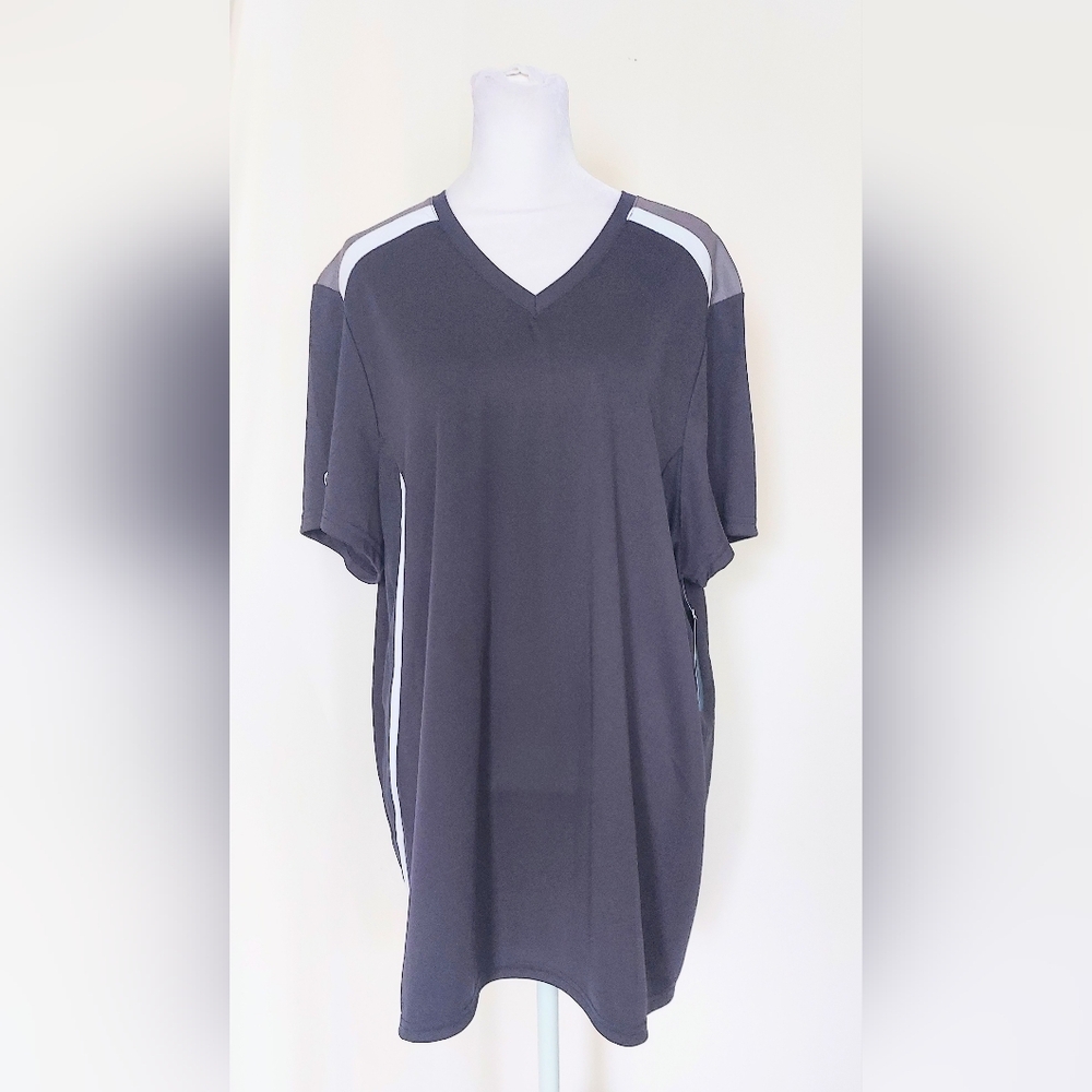 Holloway Dry Excel Short Sleeve V Neck Polo Shirt Blue White Womens 2XL NWT